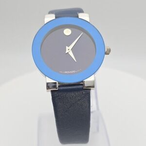 MOVADO Museum Ladies‎ Watch Swiss Movement Blue Dial Navy Blue Bezel New Battery